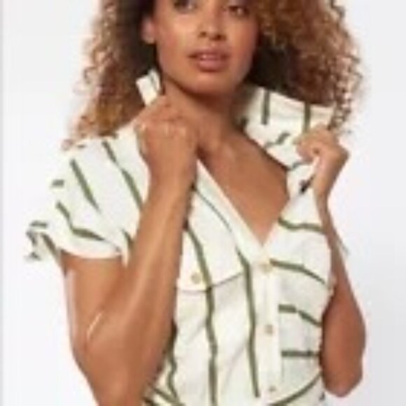 Red Carter Shay Safari Striped Button-Down Midi Shirt Dress Belt Pockets L 8742 - Picture 2 of 16